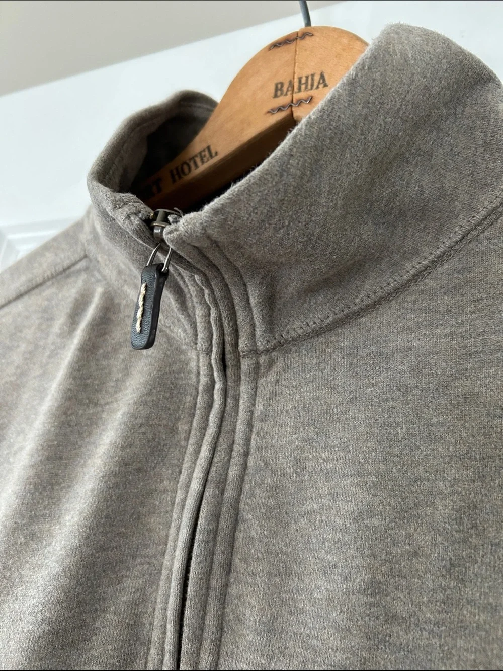 J Crew Authentic Sueded Jersey 1/4 Zip Pullover Sz L w MEASUREMENTS Brown/Tan